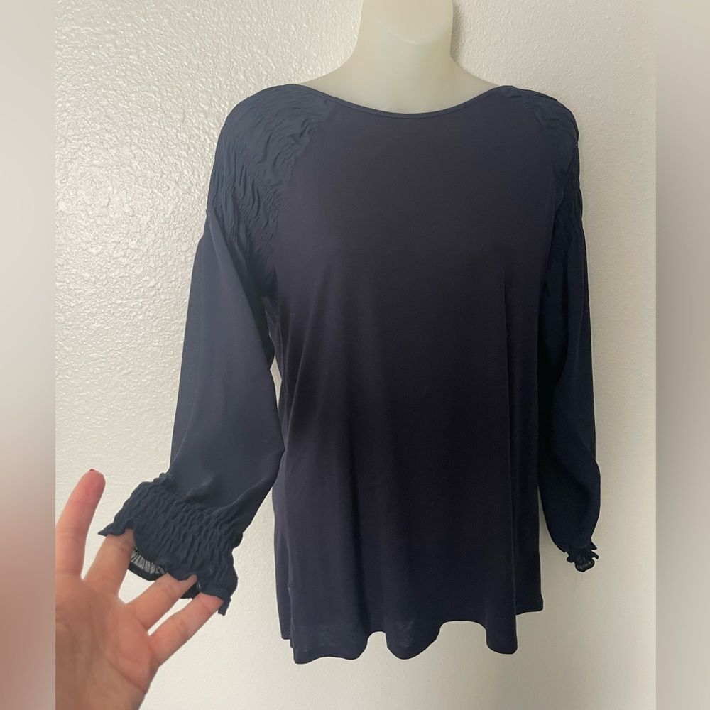 LOFT NWT Navy Long sheer Sleeve Blouse